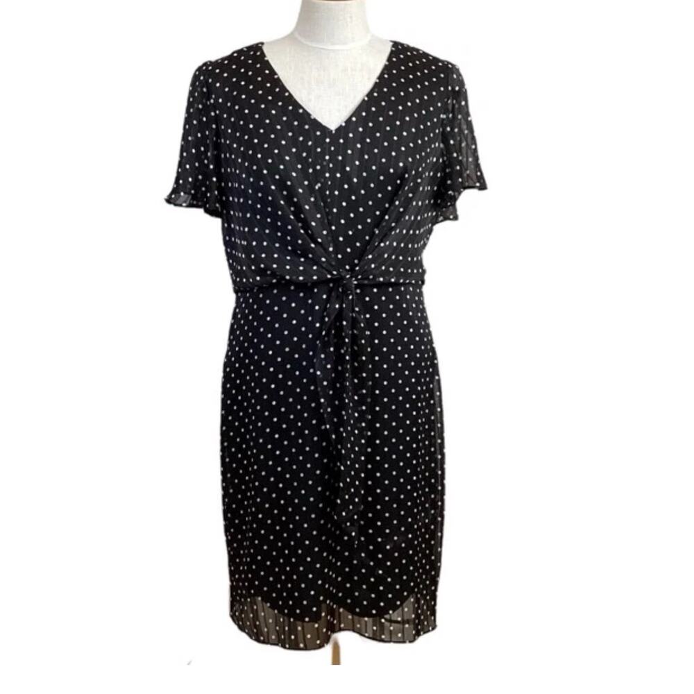 Lauren Ralph Lauren Dress Womens Sheath Black Knee Length Polka Dot 16 Career